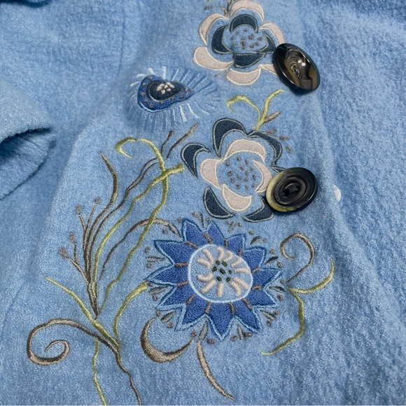 Vintage Style Embroidered Blue Snap Up Wool Jacket Women’s Coat XL - Picture 8 of 14